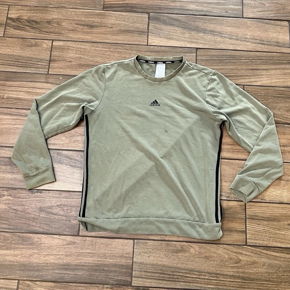 Adidas Men's Large Olive Green Crewneck Sweatshirt Logo Pullover Athletic
